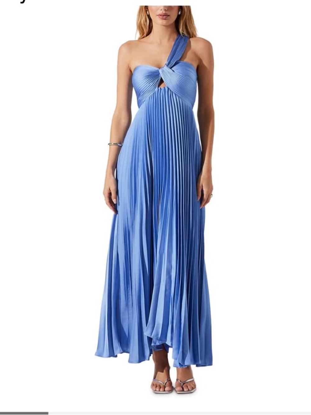 Astr Rasya One-Shoulder Pleated Maxi Dress — Periwinkle Blue